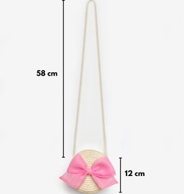 Resim Pembe Fiyonklu Kız Çocuk Bej Hasır Çanta - Pembe / Tek Ebat 