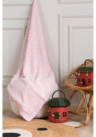 Resim Toffy Toz Pembe Damalı Örgü Bebek Battaniyesi 100x100 Pembe 