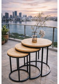 Resim 3lü C Lüx Zigon Servis Salon Sehpa Atlantik Çam 