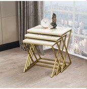 Resim Royal Metal Ayak Mermer Desen Gold Zigon Sehpa 