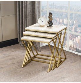 Resim Royal Metal Ayak Mermer Desen Gold Zigon Sehpa 