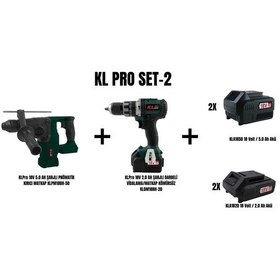 Resim Klpro Set-2 5.0AH Şarjlı Pnömatik Kırıcı Matkap + 2.0AH Şarjlı Darbeli Vidalama / Matkap Kömürsüz 