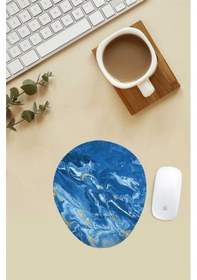 Resim Mavi Mermer Desenli Bilek Destekli Mouse Pad Mousepad 