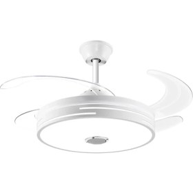 Resim Begin Gizli Kanatlı LED Işıklı Tavan Vantilatörü, Beyaz, Bluetooth Hoparlörlü, Uzaktan Kumandalı, Zaman Ayarlı, 3 Renk Sıcaklığı, 90W 