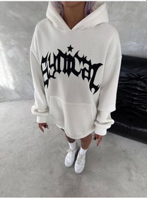 Resim Hazego Unisex Üç İplik Kapşonlu Baskılı Sweatshirt - Beyaz Beyaz 