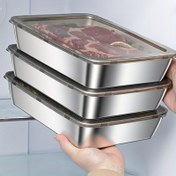 Resim 2/3 adet Dayanıklı Paslanmaz Çelik Gıda Saklama Kapları Seti - Sızdırmaz, BPA'sız, Mikrodalga ve Dondurucu Güvenli, Kırılmaz, Çok Amaçlı Flip Top Dikdörtgen Mutfak Organizatörleri, Dondurucu ve Pantry için ve kamp ve dış mekan için 