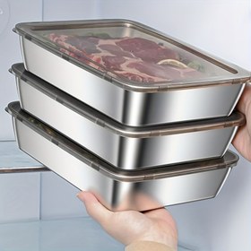 Resim 2/3 adet Dayanıklı Paslanmaz Çelik Gıda Saklama Kapları Seti - Sızdırmaz, BPA'sız, Mikrodalga ve Dondurucu Güvenli, Kırılmaz, Çok Amaçlı Flip Top Dikdörtgen Mutfak Organizatörleri, Dondurucu ve Pantry için ve kamp ve dış mekan için 