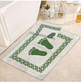 Resim Soffy Pamuk Krem & Yeşil 2'li Banyo Paspası %100 Pamuklu Ayak Paspası Havlusu Makinede Yıkanabilir Yeşil 