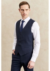 Resim AC&Co / Altınyıldız Classics Erkek Slim Fit Dar Kesim Mono Yaka Yelekli Yünlü Takım Elbise Lacivert 