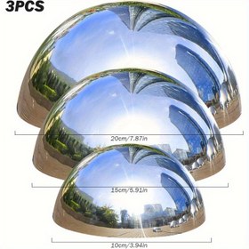 Resim 3 adet Bahçe Gözlem Topu Yarım Yuvarlak Gözlem Topu 10.16cm, 15.24cm ve 20.32cm Paslanmaz Çelik Yansıtıcı Ayna Büyük Parlak Toplar Gölet Havuz Dekoru için Boşaltılmış Yüzen Yarıküreler 