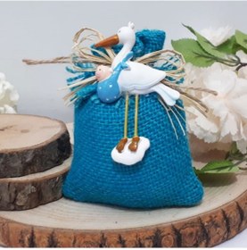 Resim Leylekli Hasır Kese lavantalı Bebek Hediyelik(30 Adet) 