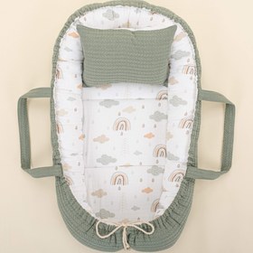 Resim Babynest ve Yastık - Çift Taraflı - Koyu Yeşil Örgü - Yeşil Gökkuşağı 