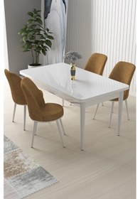 Resim Canisa Nil Serisi 70x110 Sabit Mutfak Masası Takımı Beyaz Masa 4 Cappucino Sandalye Masa Beyaz Sandalye Cappucino 
