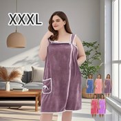 Resim 1 Adet XXXL Peluş Koral Havlu Etek - Yumuşak ve Hafif Giyilebilir Duş Havlusu, Sevimli Kurdeleli, Mor Beyaz Kenarlı ve Cep Detaylı, Ev ve Seyahat İçin İdeal, Makinede Yıkanabilir Banyo Havlusu 