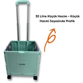 Resim 4 Tekerlekli, Yeşil, 32l Standart Boy, Sabit Tutacaklı Alışveriş Arabası 