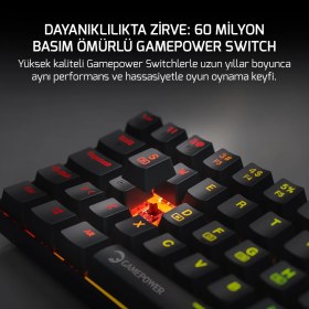 Resim Gamepower Lyra Rgb 60M 62TUŞ Siyah Mekanik Kablolu Blue Switch Klavye - 3 Yıl Garantili 