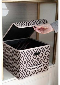 Resim Bohe Çok Amaçlı Kapaklı Kutu, Dolap Raf Düzenleyici, Dekoratif Saklama Kutusu 30x30x23 Cm Gri-beyaz 