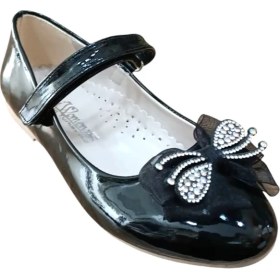 Resim Mini Women 0225 Kız Çocuk Taşlı Fiyonklu Babet Siyah Rugan 