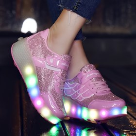 Resim İki Tekerlekli Rahat Paten İçin Parlak Glitter Rulo Ayakkabılar. 