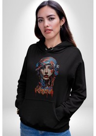 Resim Khansa Eşarp Kadın Tasarımı Kadın Erkek Siyah Kapüşonlu Sweatshirt Hoodie Siyah 