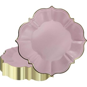 Resim 10 adet Paket Pembe Kağıt Parti Öğle/Yemek Tabakları Altın Folyo Yırtık Kenarlıklı Doğum Günü Düğün Duşu için 