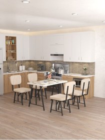 Resim Mygusi Hayat 4 Sandalyeli Yemek Masa Takımı Beyaz Mermer Efes Krem 