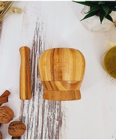 Resim El Yapımı Ahşap Ağaç Havan Sarımsak Döveceği Bambu 12 Lik 