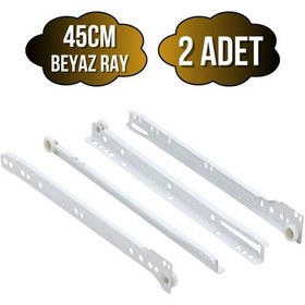Resim Beyaz Metal Çekmece Rayı Tekerlekli Mobilya Dolap Çekmece Rayı Beyaz 45cm 2 Takım Metal Çok Renkli 
