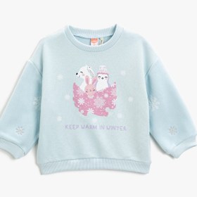 Resim Kız Bebek Baskılı Sweatshirt Bisiklet Yaka Pamuklu 