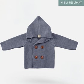 Resim Kruvaze Kapüşonlu Organik Pamuk Bebek ve Çocuk Hırka - Mavi / 4-6 Yaş 
