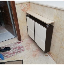 Resim Kaser Marka Metal Ayakkabılık 2+2 Yatay Raflı Kahve Krem Kahverengi 