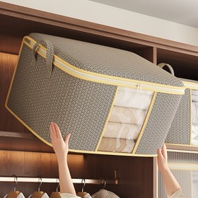 Resim HEART LEAF Ekstra Büyük Kilit & Dalga Desenli Giysi Saklama Çantası - Fermuarlı Katlanabilir Polyester Düzenleyici, Taşınma için Saplı, Mevsimlik Giysiler, Yatak Altı ve Dolap Organizasyonu, Bohem Tarzı, Dayanıklı Saplar, Yatak Altı Depolama 