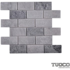 Resim TUQCO Doğaltaş Fileli 5 X 10 Muğla Beyazı - Gümüş Eskitme Mermer Mozaik 
