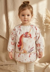 Resim Babydonat Aura Unicorn Desenli Sıvı Geçirmez Uzun Kollu Bebek Mama Önlüğü - Blw Uyumlu, Kırıntı Cepli Ve Leke 