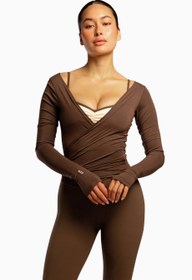 Resim The Ballet Wrap Eco-Friendly Modal Uzun Kollu Bale Tarzı Kadın Üst - Krem / L 