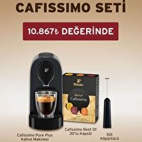Resim Cafissimo Pure Plus Kapsüllü Kahve Makinesi, Siyah & Şarjlı Süt Köpürtücü, Siyah & Cafissimo Best Of 30'lu Kapsül Kahve & 