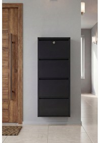 Resim Kilitli Dörtlü 4'lü Metal Ayakkabılık Siyah Yedek Anahtarlı Siyah 