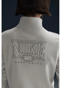 Resim Nike Club Fleece Mock Gx Qz Top Sweatshirt Kadın Oversize Kısa Yarım Fermuar Sweatshirt Krem Krem 