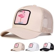 Resim Kadınlar için Ayarlanabilir Flamingo Nakışlı Beyzbol Şapkası - UPF, Nefes Alabilen Mesh Arka, 5-Panel Kamyoncu Stili Dış Mekan Seyahat & Plaj Tatilleri İçin (Bej/Beyaz/Siyah), Tatil Başlığı, Şık Kafa Giyim, Güvenli Toka Kapatma 