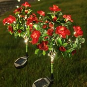 Resim 1 adet Güneş Enerjili Rododendron Alanı Takılı Işık - Kırmızı Çiçek Tasarımı ile Dış Mekan Çim Süslemesi, Yeşil Yapraklı Taban, Teras, Bahçe ve Festival Parti Sahnesi için Mükemmel, Bahçe Aydınlatması | Güneş Enerjili Işık | Yapay Yeşillik, Bahçe Işıkları için Bahçe 