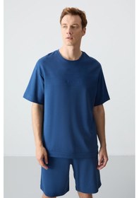 Resim Tommy Life Parlament Pamuklu Kalın Yumuşak Dokulu Oversizefit Basic Erkek Şort Takım - 85257 Lacivert 