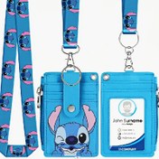 Resim Dayanıklı Şeffaf ID Penceresi ve 5 Kart Yuvası ile Disney Stitch Geri Çekilebilir Kimlik Tutucu - Sevimli Mavi Tasarım, Gençler ve Yetişkinler için Suni Deri Lanyard Tokası, Öğretmen için Kimlik Tutucu 