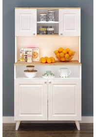 Resim SALİNA BEYAZ ÇOK AMAÇLI MUTFAK DOLABI, RAFLI KAPAKLI MODERN MUTFAK DOLABI, ERZAK DOLABI 