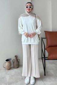 Resim Tesettür Diyarı Kadın Çimalı Beli Lastikli Cepli Scuba Kumaş Tesettür Pantolon- Bej 