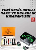 Resim ASTRALTECH Aynalı Bluetooth Kulaklık Powerbank Dijital Göstergeli 7 Kordonlu Akıllı Saat 