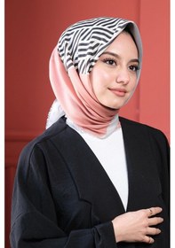 Resim Afvente Geometrik Desen Gri - Somon Pamuk Eşarp 