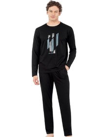 Resim Pierre Cardin 6063 Erkek Uzun Kollu Bisiklet Yaka Pijama Takımı-siyah Siyah 