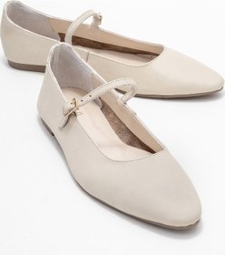 Resim Luvi Shoes Lunaıre Ekru Hakiki Deri Tek Bantlı Sivri Burun Kadın Babet Ayakkabı Ekru 
