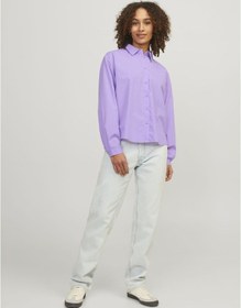 Resim Jack & Jones Kadın Relaxed Fit Uzun Kollu Gömlek - Mission 12203522 Lilac Breeze Beyaz 