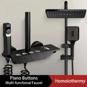 Resim Lüks Dört Taraflı Piyano Tuşlu Duvara Monte Yağmur Bașlığı, İçecek Banyo Spreyi ve El Tipi Şömine Sistemi - Termostatik Kontrol, Siyah Kare Desenli Dayanık Plastic Yapım Kolay Kurulum (Elektrik Gerekliligi yok) Modern banya güncelleme Çözümleri ile Fonkiyonell Muslat Setleri, ısıyla Karıştırma Valfini ihtiva eder. Jakuzide benzer duş şeklinde ideal kullanim 